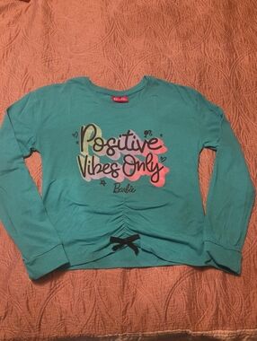Barbie Teal Long-Sleeve Top with 'Positive Vibes Only' Graphic